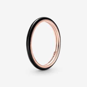 Apilable Pandora ME Black Enamel Rosas Dorados | RZBDNU406