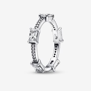 Apilable Pandora Rectangular Bars Sparkling Pave Plateados | IVADZK569