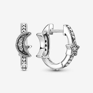 Aro Pandora Crescent Moon & Stars Beaded Plateados | IRUOLM438