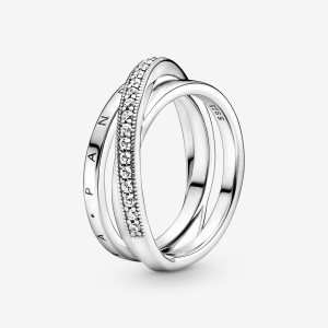 Banda Pandora Crossover Pave Triple Plateados | MTGSBW268