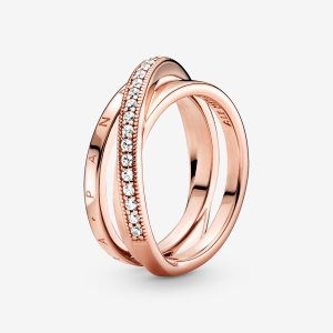 Banda Pandora Crossover Pave Triple Rosas Dorados | KUFZVQ821
