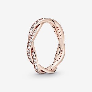 Banda Pandora Twist of Fate in & Clear CZ Rosas Dorados | IJWVYB325