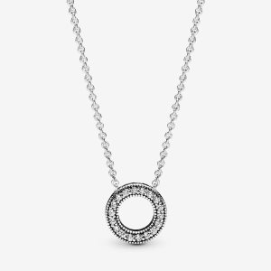 Cadena Pandora Logo Pave Circle Collier Plateados | GHQMEO523