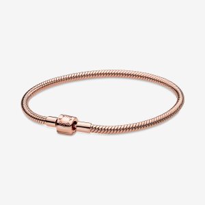 Cadena Pandora Moments Barrel Clasp Snake Rosas Dorados | WVIELO109