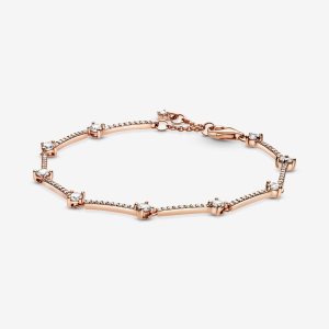 Cadena Pandora Sparkling Pave Bars Rosas Dorados | RCOMWF021