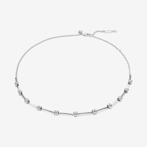 Cadena Pandora Sparkling Pave Collier Bars Plateados | CEOGFP127