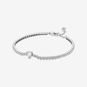 Cadena Pandora Sparkling Tenis Plateados | CXVAPU236