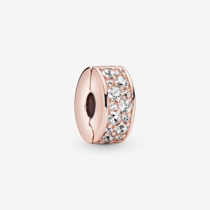 Clips Pandora Clear Pave Clip Rosas Dorados | JXUPIK927