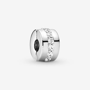 Clips Pandora Clear Sparkling Row Clip Plateados | XIDEFO410