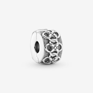 Clips Pandora Flower Pattern Clip Plateados | EWDNXP524