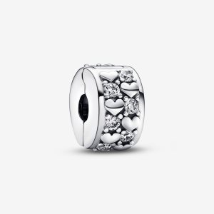 Clips Pandora Infinite Hearts Sparkling Clip Plateados | IHMNVU091