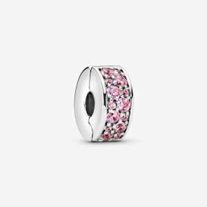 Clips Pandora Pink Pave Clip Plateados | FDNVYB752