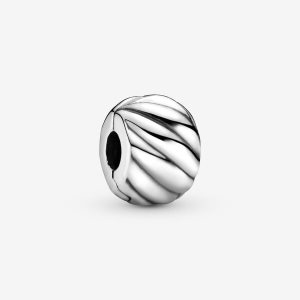 Clips Pandora Polished Feathered Clip Plateados | EDXFAK679