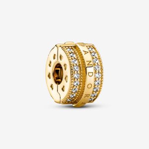 Clips Pandora Sparkling Pave Lines & Logo Clip Dorados | GPAJHU476