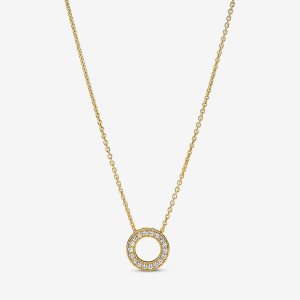 Colgantes Pandora Logo Pave Circle Collier Dorados | GOTVMJ691