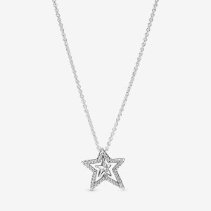Colgantes Pandora Pave Asymmetric Star Collier Plateados | MCPFUG756