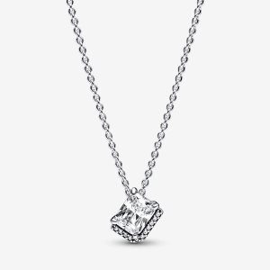 Colgantes Pandora Rectangular Sparkling Collier Plateados | QNAEZO936