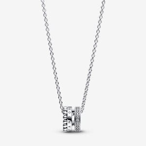 Colgantes Pandora Signature Logo Pave & Beads & Plateados | VFPGUH958