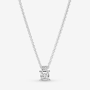 Colgantes Pandora Sparkling Collier Round & Square Plateados | DFLACW927