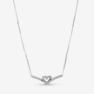 Colgantes Pandora Sparkling Wishbone Collier Plateados | UZXCAK316