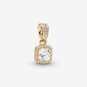 Colgantes Pandora Square Sparkle Dorados | HADYVW073
