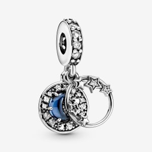 Colgar Pandora Blue Night Sky Crescent Moon & Stars Plateados | NCBZMX453