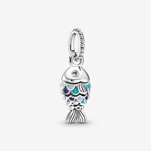 Colgar Pandora Blue Scaled Fish Plateados | UWJIQT105