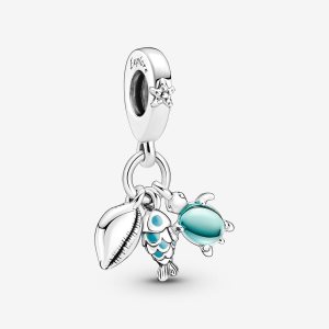Colgar Pandora Fish Sea Turtle & Conch Triple Plateados | HXBMOV810
