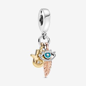 Colgar Pandora Hamsa All-seeing Eye & Feather Spirituality Tri-tone | KRIVBH039