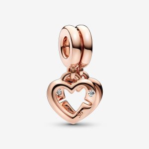 Colgar Pandora Linked Sister Hearts Split Rosas Dorados | YZRTDB361