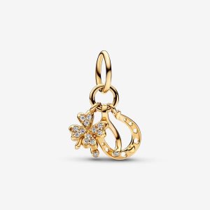 Colgar Pandora Lucky Clover Wishbone & Horseshoe Dorados | QVKNBY502