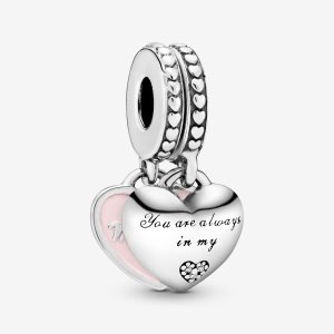 Colgar Pandora Mother & Daughter Hearts with Clear CZ Plateados | EMCSUF589