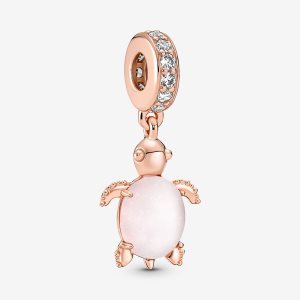 Colgar Pandora Murano Glass Pink Sea Turtle Rosas Dorados | QURWCL569