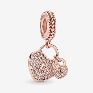 Colgar Pandora Pave Padlocks Rosas Dorados | CHXLNO620