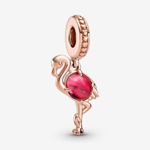 Colgar Pandora Pink Murano Glass Flamingo Rosas Dorados | UBCNHV365