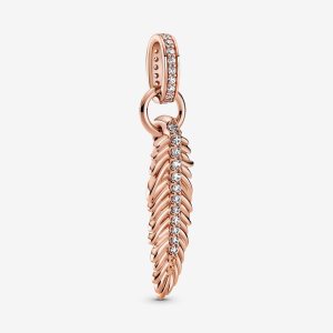 Colgar Pandora Sparkling Feather Rosas Dorados | DFVQAW937