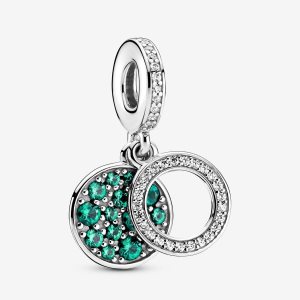 Colgar Pandora Sparkling Green Disc Double Plateados | NRIUFQ671
