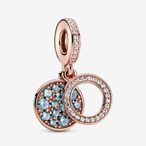 Colgar Pandora Sparkling Light Blue Disc Double Rosas Dorados | NZDVEL360