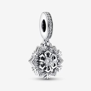 Colgar Pandora Sparkling Snowflake Double Plateados | QPFMEH437