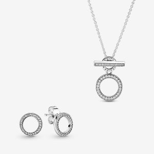 Conjuntos De Collar Y Aretes Pandora Double T-Bar Multicolor | GTCNVX032