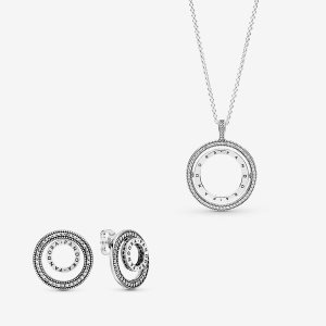 Conjuntos De Collar Y Aretes Pandora Logo Circle Multicolor | OKEVLS701