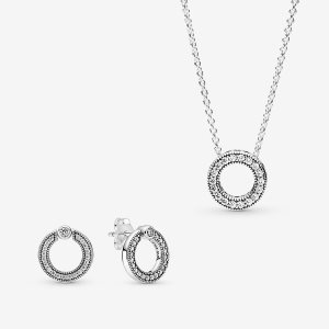 Conjuntos De Collar Y Aretes Pandora Pave Logo Circle Multicolor | LUBNVX638
