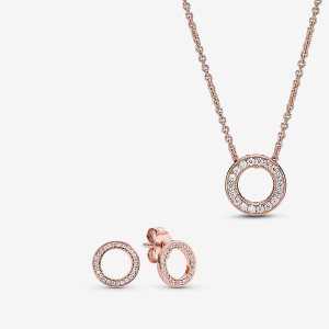 Conjuntos De Collar Y Aretes Pandora Sparkling Pave Circle Gift Multicolor | NFAVQM146