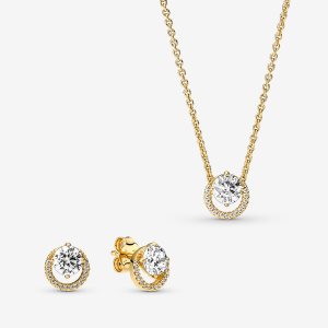 Conjuntos De Collar Y Aretes Pandora Sparkling Round Gift Multicolor | XEYHWG082