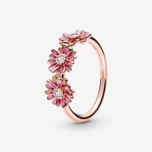 Declaración Pandora Pink Daisy Flower Trio Rosas Dorados | XZKVCW952