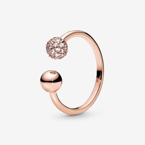 Declaración Pandora Polished & Pave Bead Open Rosas Dorados | USQMJC509