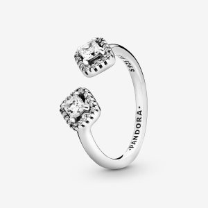 Declaración Pandora Square Sparkle Open Plateados | QDMESR871
