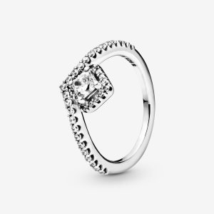 Declaración Pandora Square Sparkle Wishbone Plateados | KDABFE843
