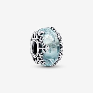 Encantos Pandora Invierno Blue Snowflake Murano Plateados | GLODJB918