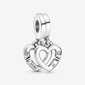Encantos Pandora Linked Sister Hearts Split Plateados | IVNMPC274